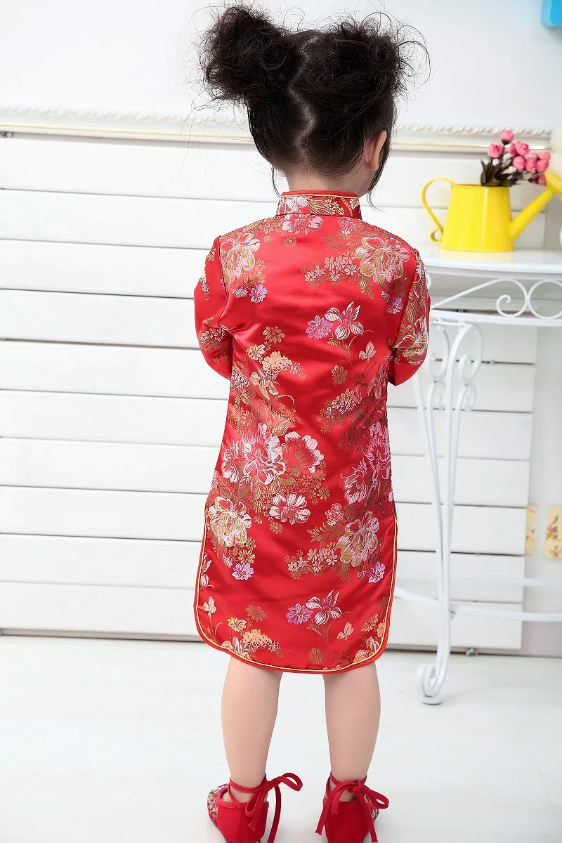 Qipao для маленьких девочек весеннее платье Красный Дракон Cheongsams подарок год для девочек нарядное платье принцессы Одежда высшего качества От 2 до 12 лет