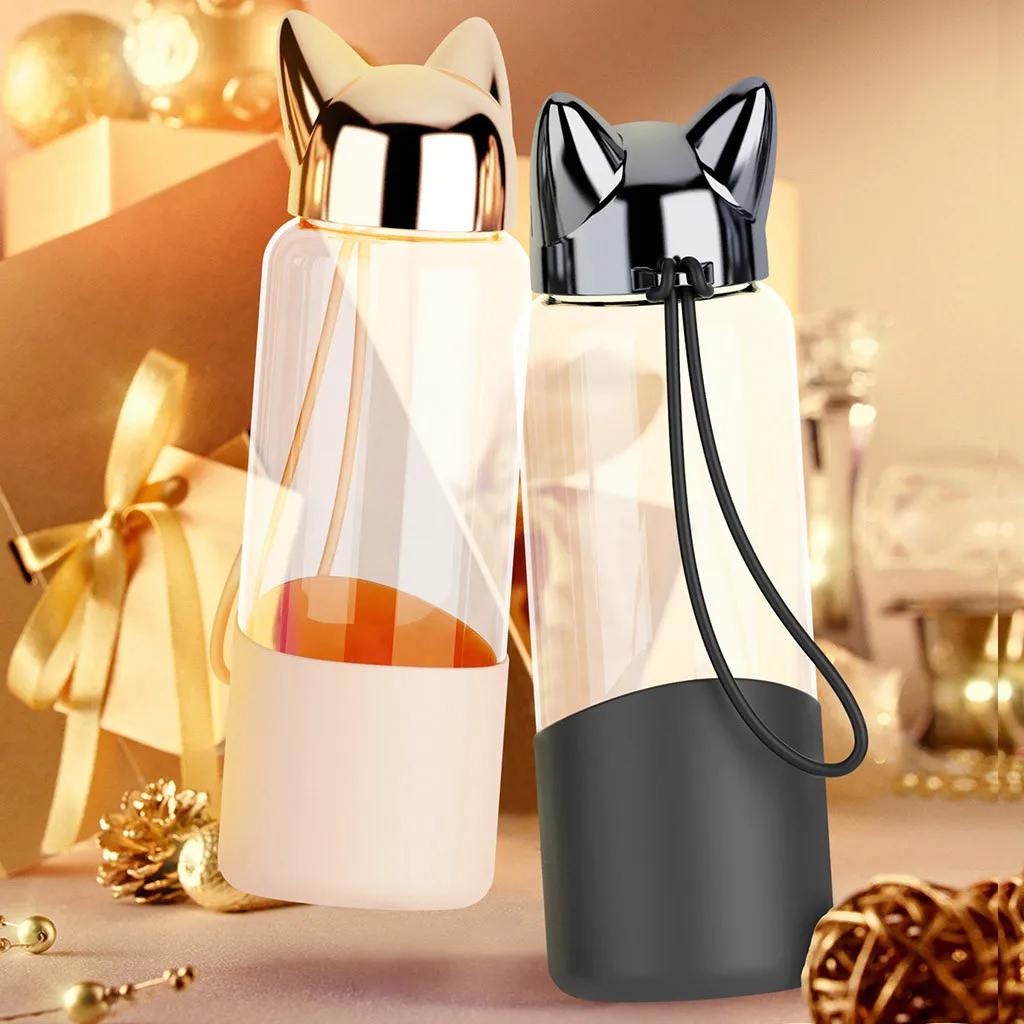 Glass Water Bottle 320ml Bicycle Tour Sport Style Non-slip Drink Bottle Cute Fox  Portable Glass Bottle Drop Shipping K20