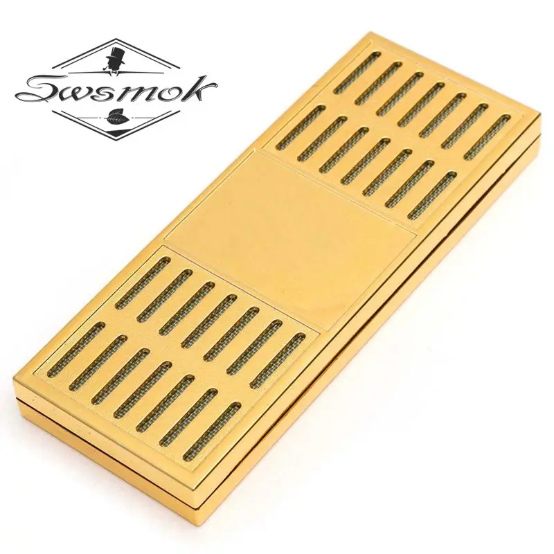 SWSMOK Rectangular Portable Smoking Cigar Humidor Gold Color Tobacco Humidifier Tobacco Moisture Strip Cigar Tool Cigarette Box SWSMOK Rectangular Portable Smoking Cigar Humidor Gold Color Tobacco Humidifier Tobacco Moisture Strip Cigar Tool Cigarette Box