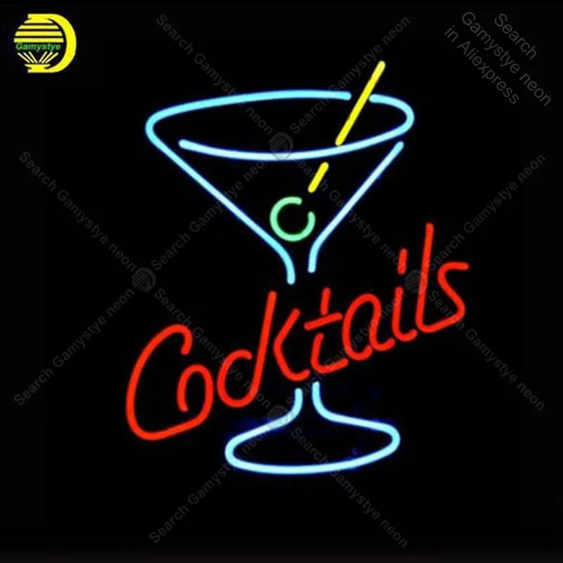 #*Cheap NEON SIGN For Cocktails Martini Glass LOGO Signboard REAL GLASS BEER BAR PUB display RESTAURANT outdoor Light Signs 17*14\