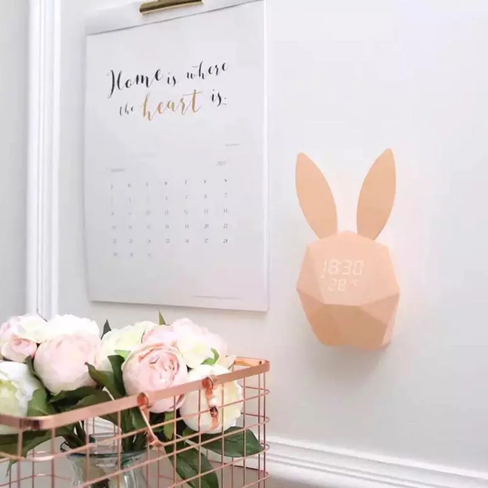 

Wall Night Light Thermometer Table Led Sound Digital Alarm Clock Rabbit Decoration Rechargeable