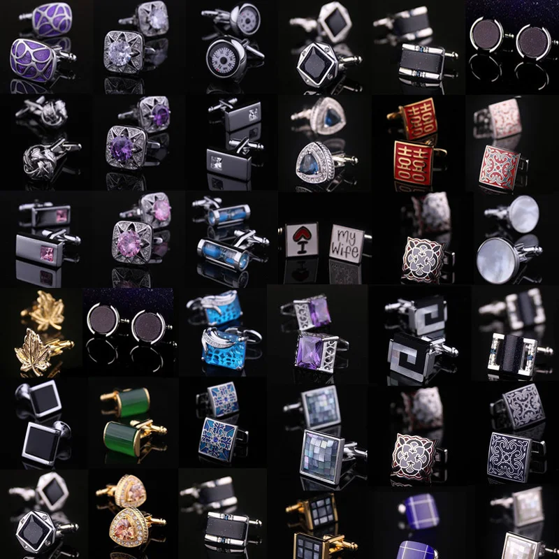 

Boxed Luxury copper Laser Engraved Check Crystal Cufflink For mens cuff buttons cuff links High Quality Jewelry