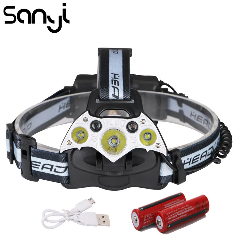 Фонарик SANYI со светодиодной подсветкой 3 * T6 + 2 USB 18650|Налобные LED-фонари| |
