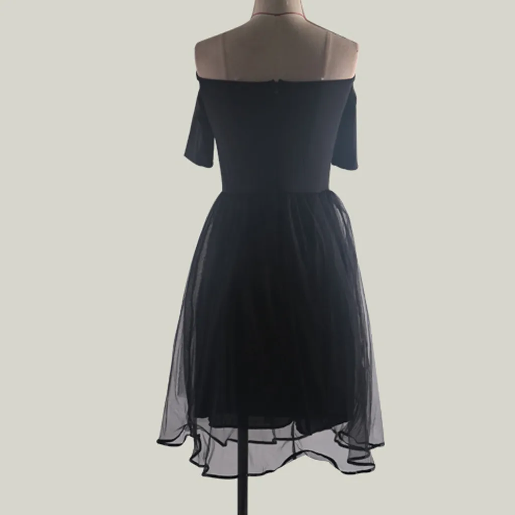 Женские вечерние платья черного цвета, однотонные вечерние мини-платья с коротким рукавом и открытыми плечами, сексуальные элегантные женские платья