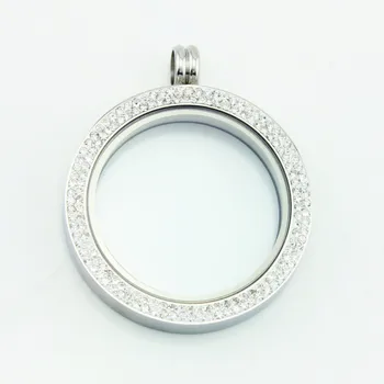 

Hot Sale 39mm 316 Stainless Steel Memory Locket Pendant Floating Charm Double Row Crystal Locket For Women Jewelry 10pcs/lot