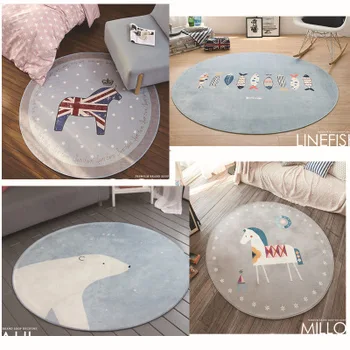 

Quality Grey Cartoon Animals Bear horse star Round For Living Room Bedroom Home Decor Carpet Rug Children Kids Soft Play Mat