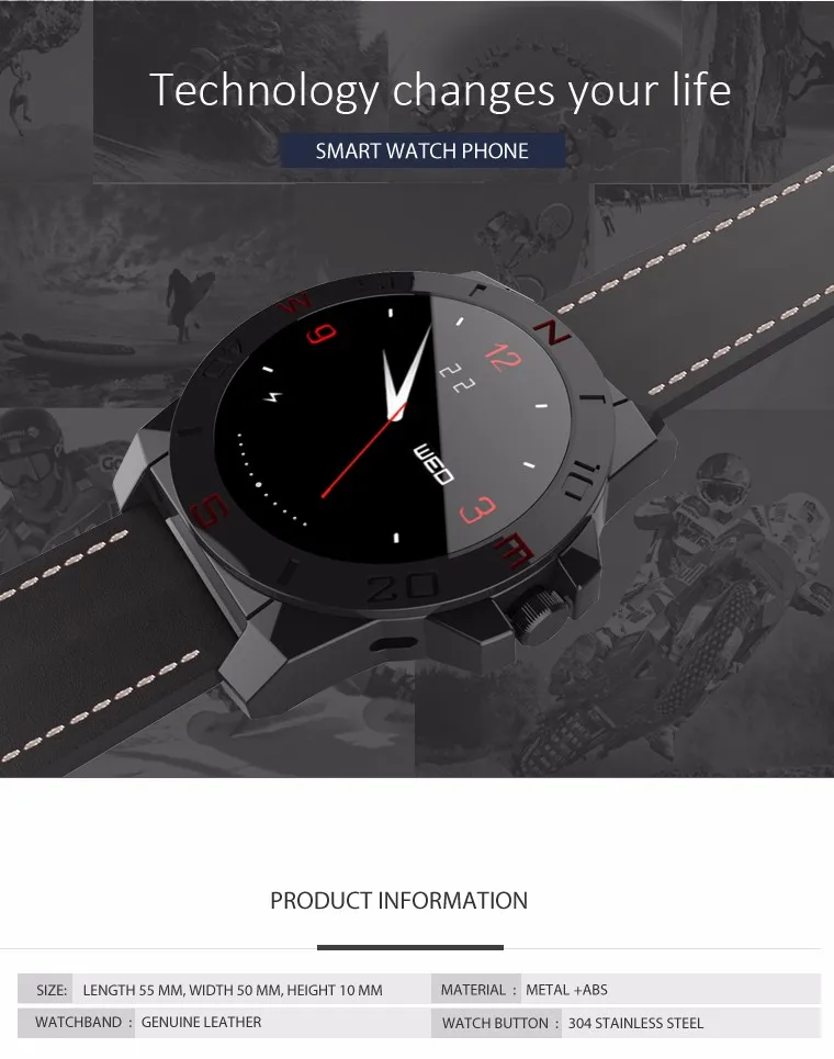 Открытый Спорт Bluetooth металлический корпус phonewatch с Компасы Водонепроницаемый SmartWatch Фитнес трекер для андроид iOS