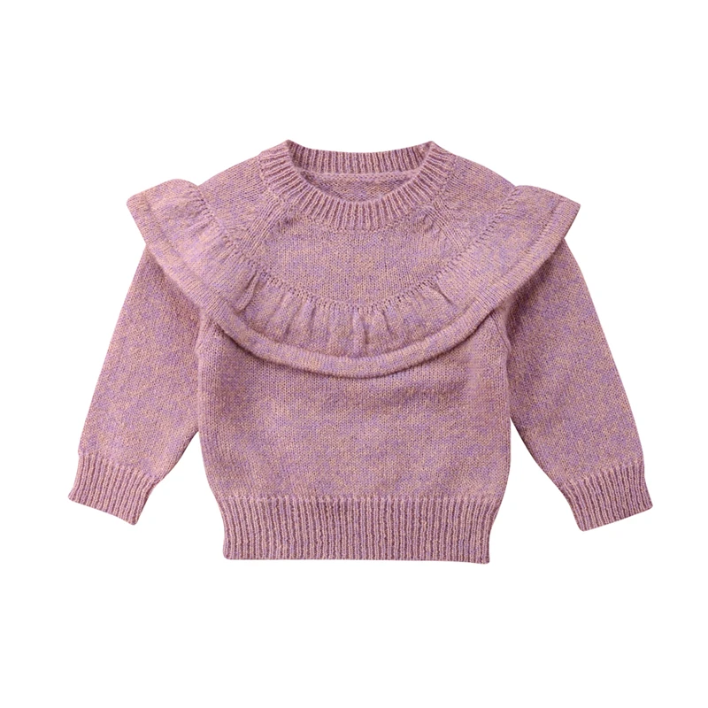 Осенне-зимний свитер для новорожденных девочек, розовый вязаный джемпер с длинными рукавами и оборками, верхняя одежда - Цвет: Розовый