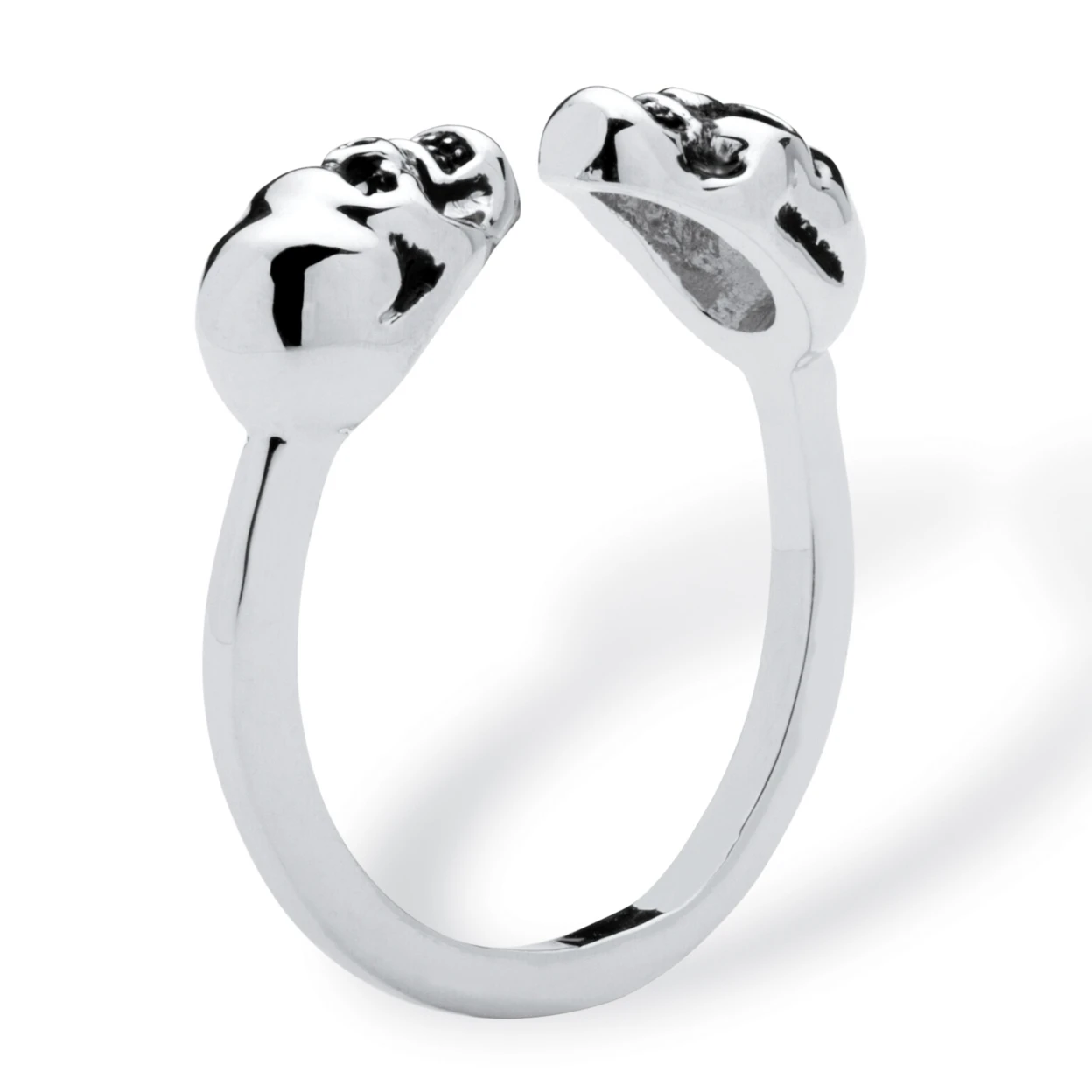 Polished Twin Skulls Open Ring Platinum-Plated (1)