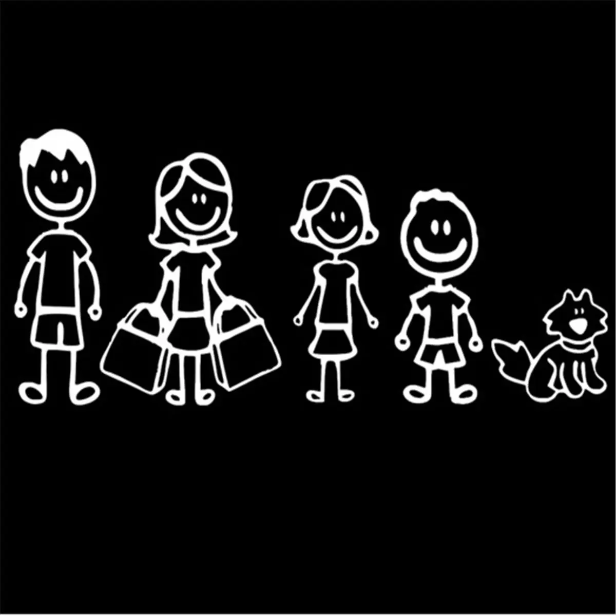 Ayah Ibu Anak Daugther Dan Pet Dog Lucu Stiker Mobil Keluarga Kartun
