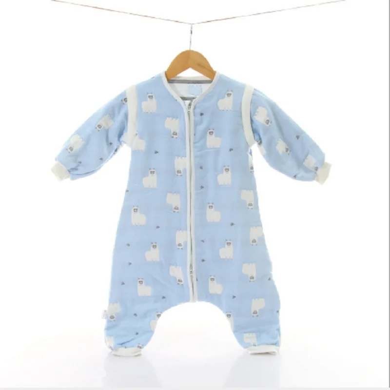 Хлопковый Конверт для новорожденных, детское постельное белье из муслина, милый стиль, с длинными рукавами, для сна, мягкий хлопковый для младенцев, газовая спальный мешок - Цвет: blue Alpaca