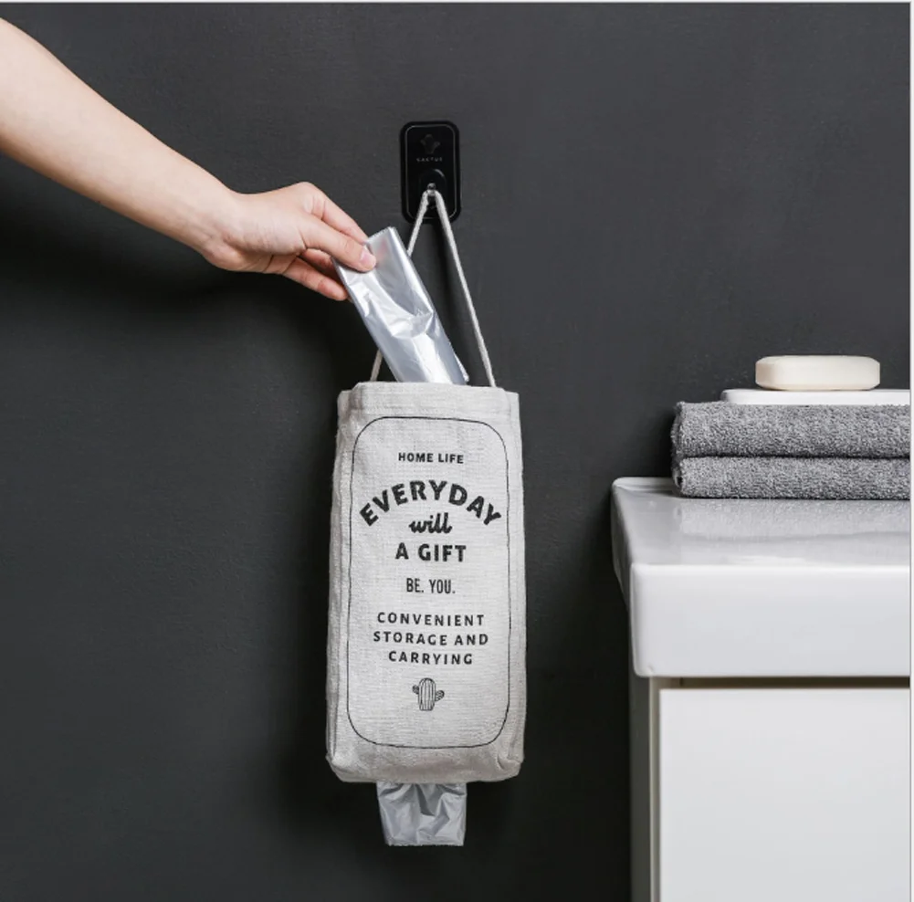 Linen Kitchen Grocery Bag Holder Wall Mount Storage Organizer Dispenser Recycler Plastic Shopping Bag Storage White