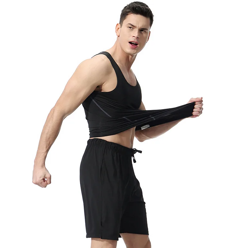 

Men Boy Body Compression Base Layer Sleeveless Vest Top Tees Tank Tops+Shorts Fitness Tights High Flexibility two sets suit 2020