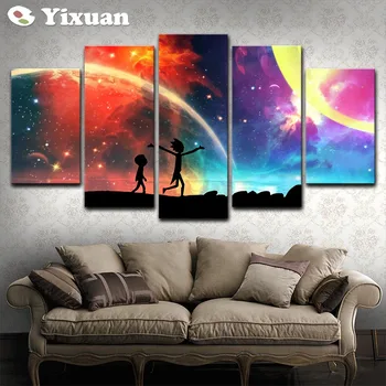 

5 Panels Canvas Painting rick and morty poster Wall Art Painting Modern Home Decor christmas decorations for home Framework