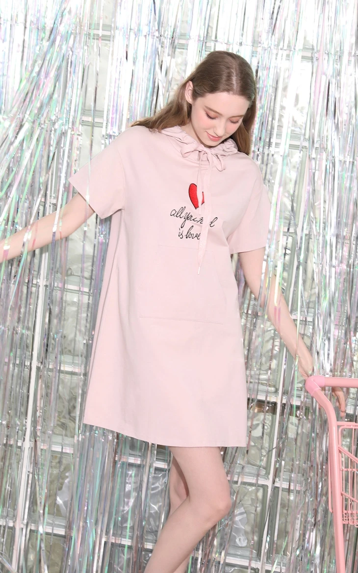 Vero Moda Women's Embroidered Heart& Letters Hooded Homewear Dress | 319261511