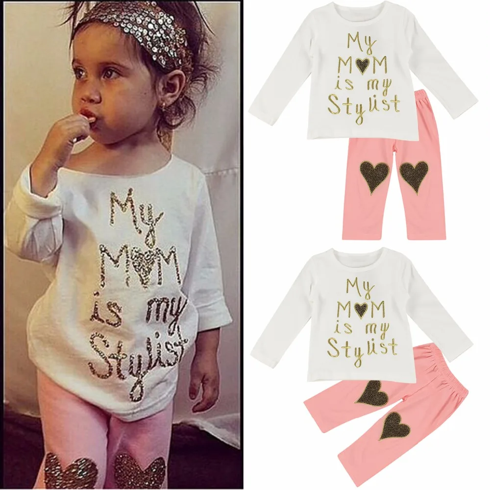 

Puseky Fashion Kids Baby Girls Toddler Cute T Shirt Long Sleeve Outfits Letter Cotton Top + Pants Love Set Clothes Outfits Girl
