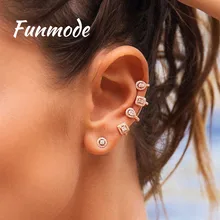Funmode несоответствие дивный AAA кубический цирконий мастер часть геометрии-ювелирные изделия тренд уха кости серьги-каффы один кусок F003E