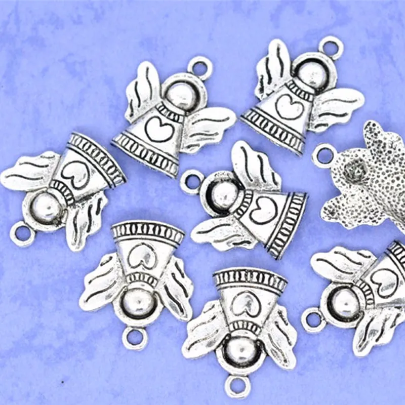 

450Pcs Silver Tone Heart Love Angel Pendants Jewelry DIY Findings Charms Wholesale 21x19mm