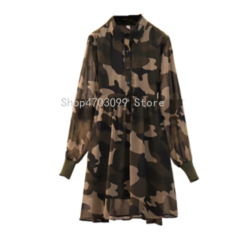 

New 2019 Spring Large Women's Dress Army Green European Women's Robe Loose Casual