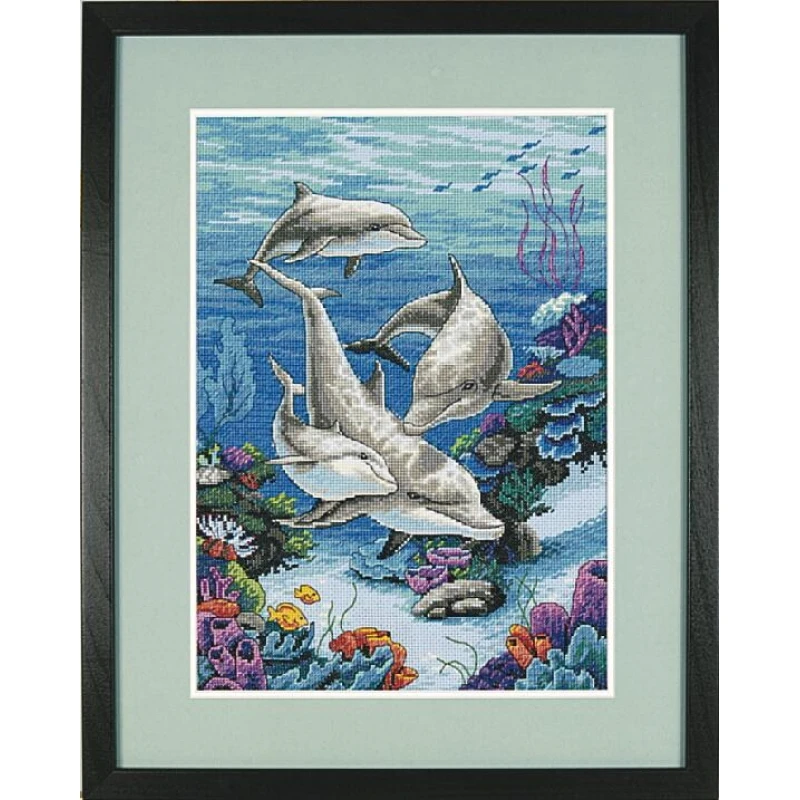 

Top Quality Beautiful Lovely Counted Cross Stitch Kit The Dolphins' Domain Dolphin Four Dolphins in the Sea dim 03830
