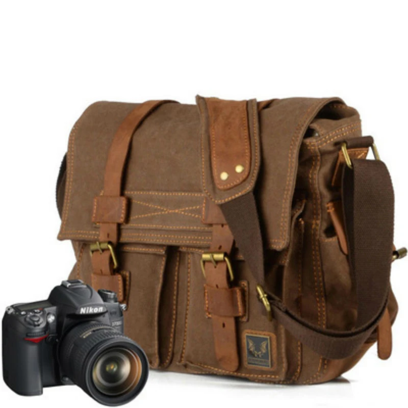 Buy  Luxury Cowboy Genuine Oilskin Leather Single Shoulder Satchel Waterproof Canvas Bags Inner Tank SLR 