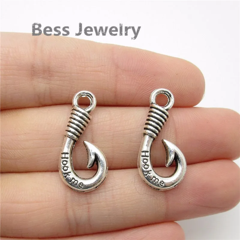 45pcs(25*12mm) Antique Silver Hooks Charm fit for pandora style Bracelets Necklace DIY Metal