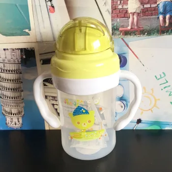 

2019 Kids Cartoon Cute Drinking Cup With Handle Straws Training Suction Cup 300ml Infant Learning To Drink Cup
