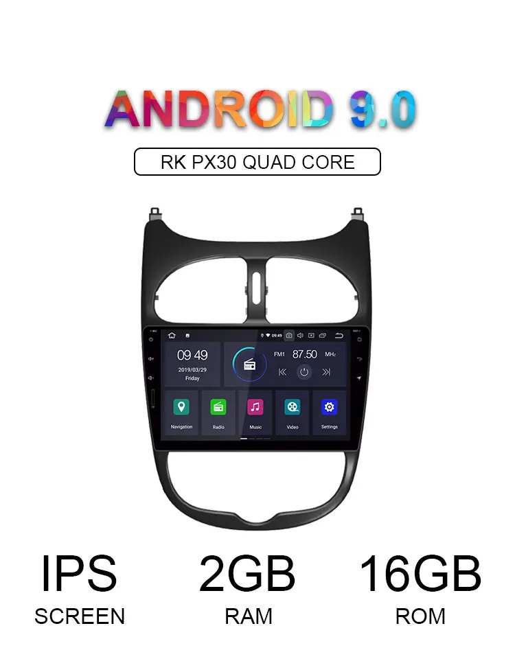 Cheap LJHANG 9" Android 9.0 Car Radio Multimedia Player For Peugeot 206 2000-2014 2015 2016 GPS Navi 1DIN Auto Stereo HeadUnit WIFI fm 1