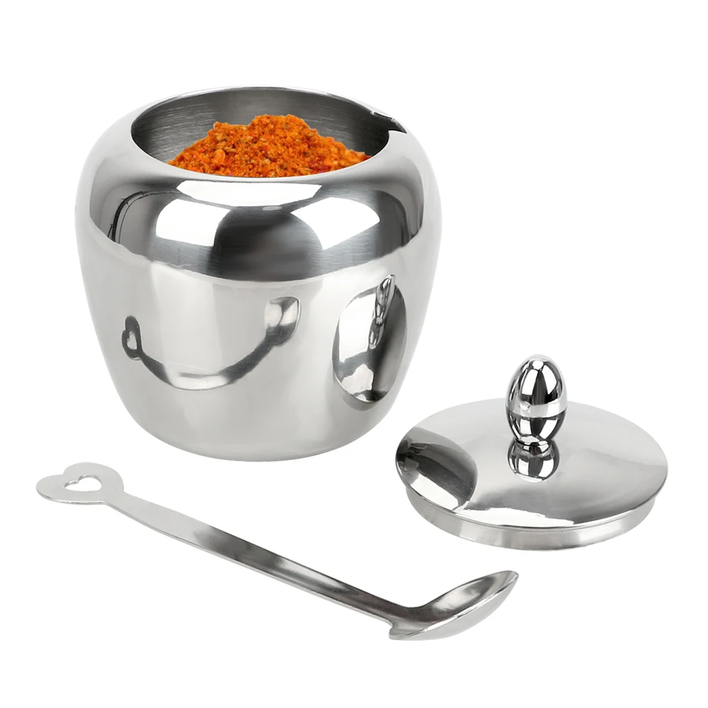 NICEYARD Stainless Steel With Lid and Spoon Apple Sugar Bowl Condiment Pot Seasoning Jar Tableware Spice Container