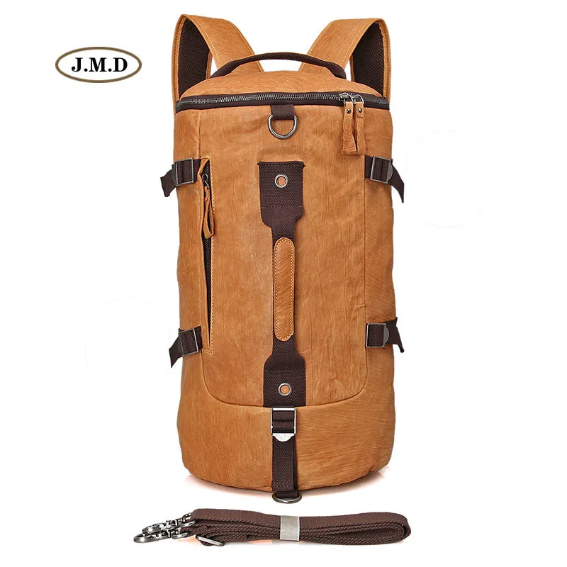 

J.M.D Brown Yellow Big Capacity Genuine Cow Leather Unisex Rucksack Bucket Type Fashion New Style Travel Backpack 2003B
