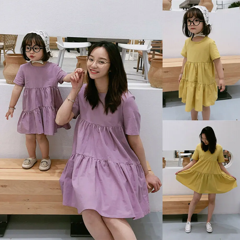 

Mother's Day Newest Fashion Mother And Daughter Causal Cotton Clothes Parent-Child Solid Tutu Dress Family Matching Outfits Set