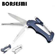 Высокое качество Кемпинг Многофункциональный складной нож из нержавеющей стали карабин с ножом светодиодный фонарик 3 в 1