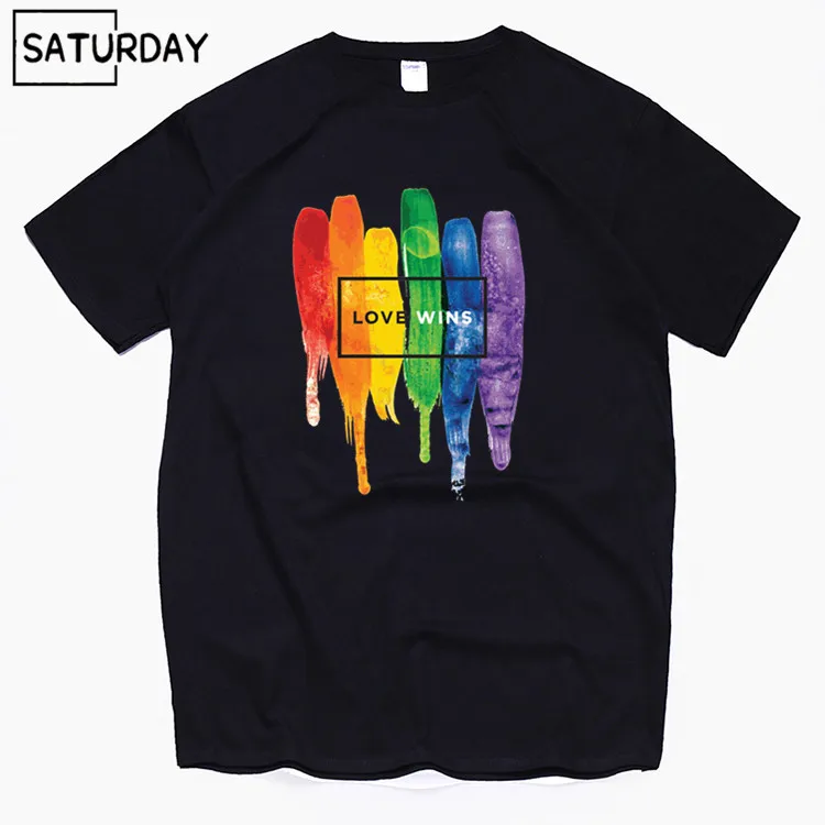 Мужские хлопковые футболки с надписью "Pride Lgbt Gay Love lesbies Rainbow", лето, футболки с надписью "Love Wins", подарок бойфренду - Цвет: T57Black