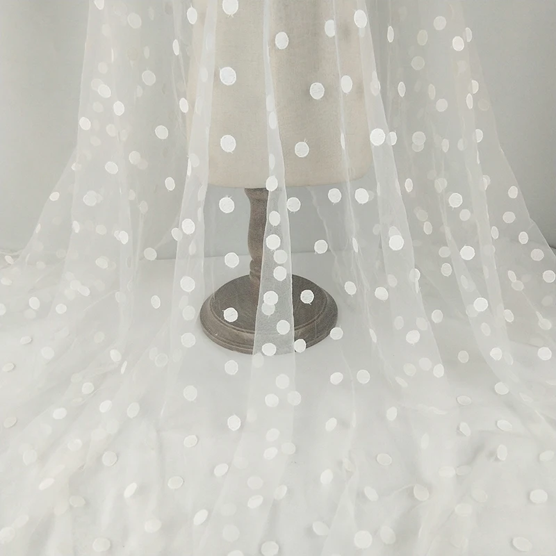 

5Yards 130cm wide black white embroidery polka dot mesh tulle lace soft good quality for diy dress skirt costume fabric