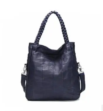 Модная женская сумка из натуральной кожи, Лоскутная сумка на плечо из натуральной овчины, женская черная Повседневная Сумка-тоут, женская сумка - Цвет: 37cm x 18cm x 42cm