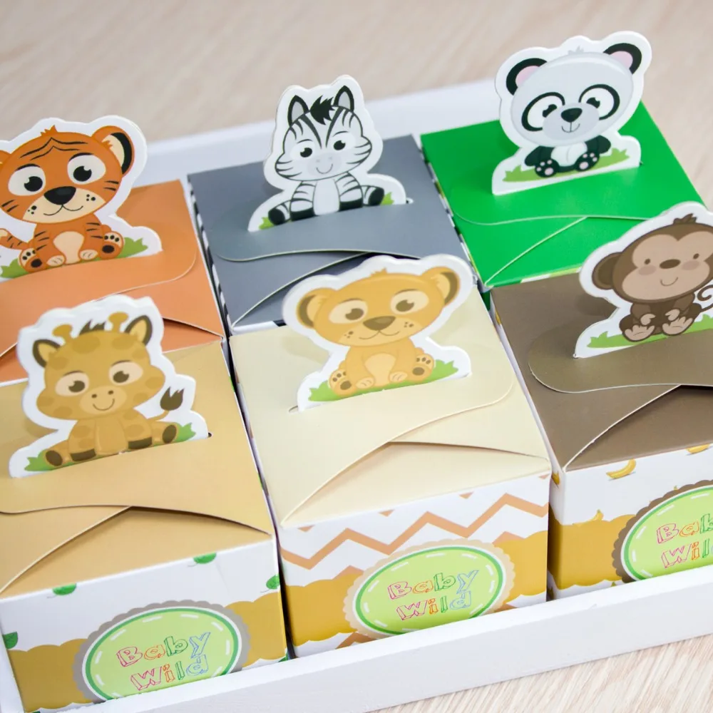 12PCS Baby Shower Favors Safari Animal Wild Favor Box Candy Box Souvenir Boy/Girl Kids Event& Party Supplies