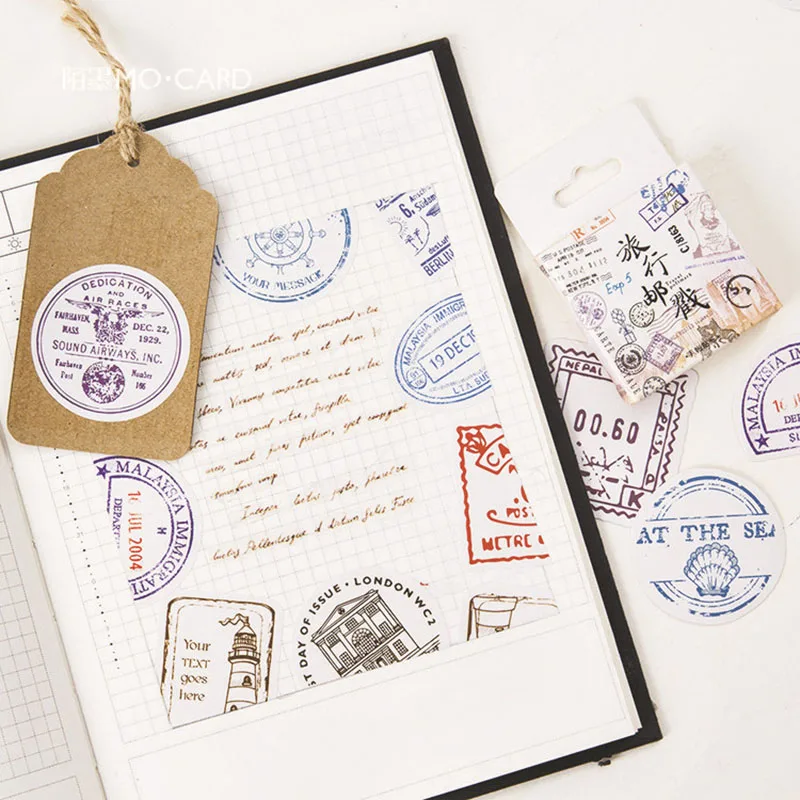 45pcs/box Travel Stamp Stationery Stickers Vintage Decor Adhesive Sealing Stickers Label Diary Scrapbooking Diy Decor Pegatinas