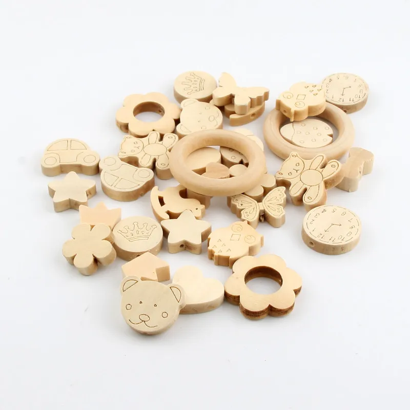 

Variety Natural Wooden Unfinished Spacer Beading Beads for Baby Pacifier Clip Bracelet Necklace DIY Crafts Wood Bead