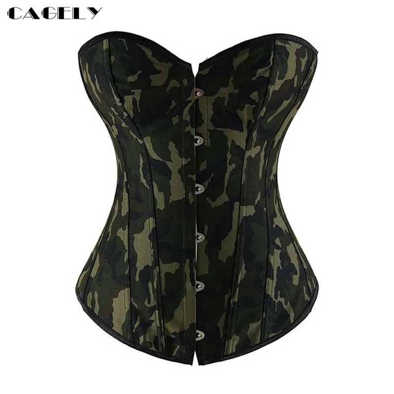 Army Green Camo Sexy Corset Overbust Basque Shapewear Corselet Bustier Slimming Bodyshaper Sexy Fancy Nightclub Party Costume