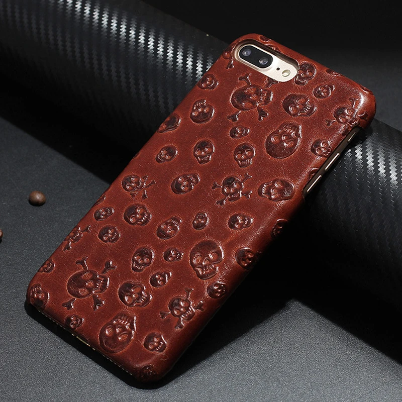 

2017 Genuine Leather Cover For Iphone 8 7 Plus Fashion Pirate Skull Pattern Cases Genuine Leather Case For Iphone7 8 7Plus Shell