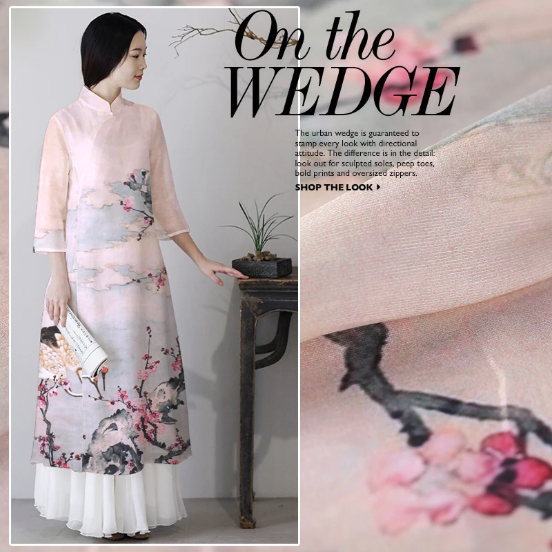 

Digital inkjet silk linen fabric dress cheongsam chinese silk fabric natural linen fabric wholesale linen cloth 140cm
