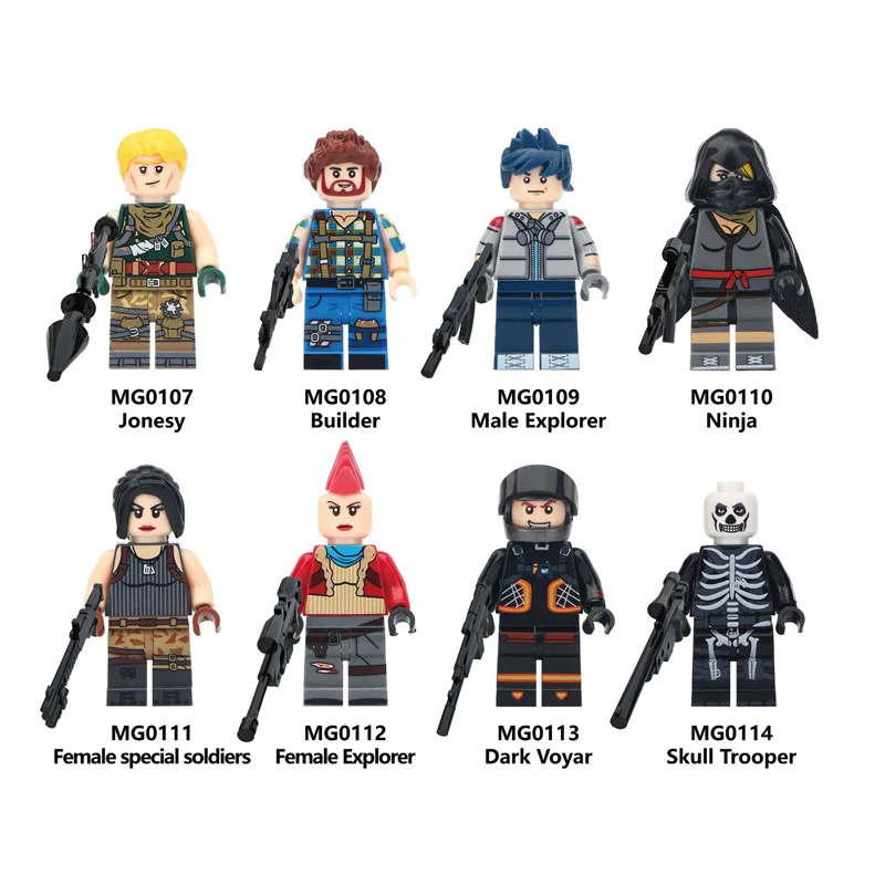 8 шт./лот Legoing фигурки игры Battle Royale Skull Trooper City Explorer Ninja Builder Jonesy детские игрушки
