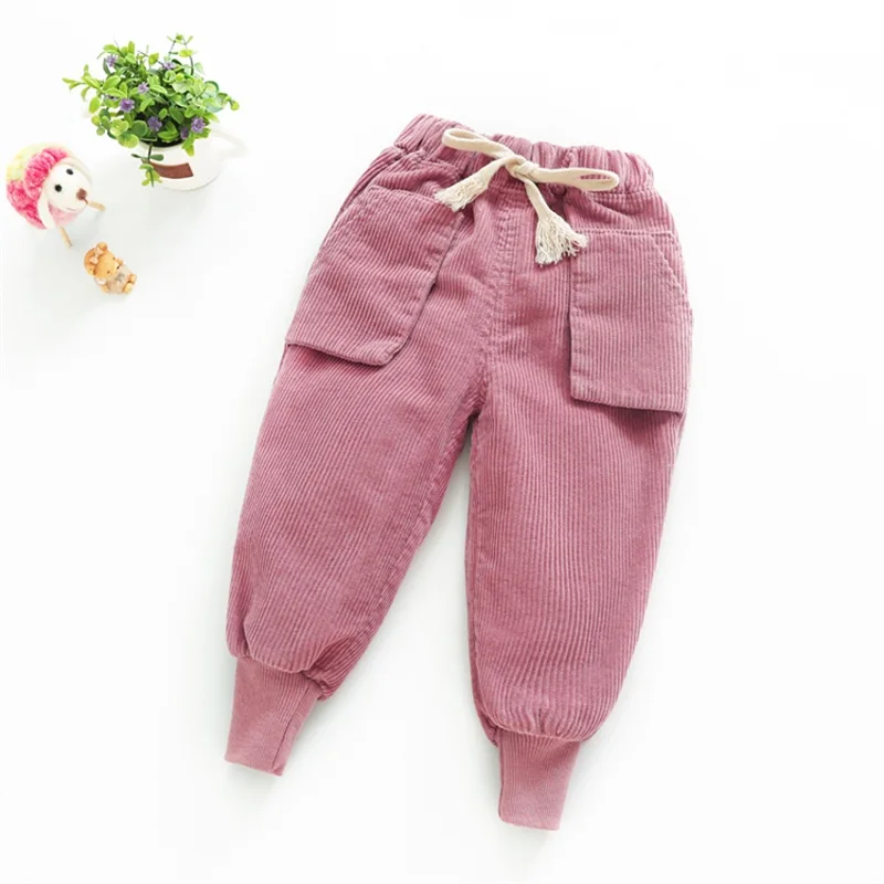 Новое поступление, осенне-зимние вельветовые брюки для девочек, модные детские брюки с эластичной резинкой на талии, Детские повседневные штаны