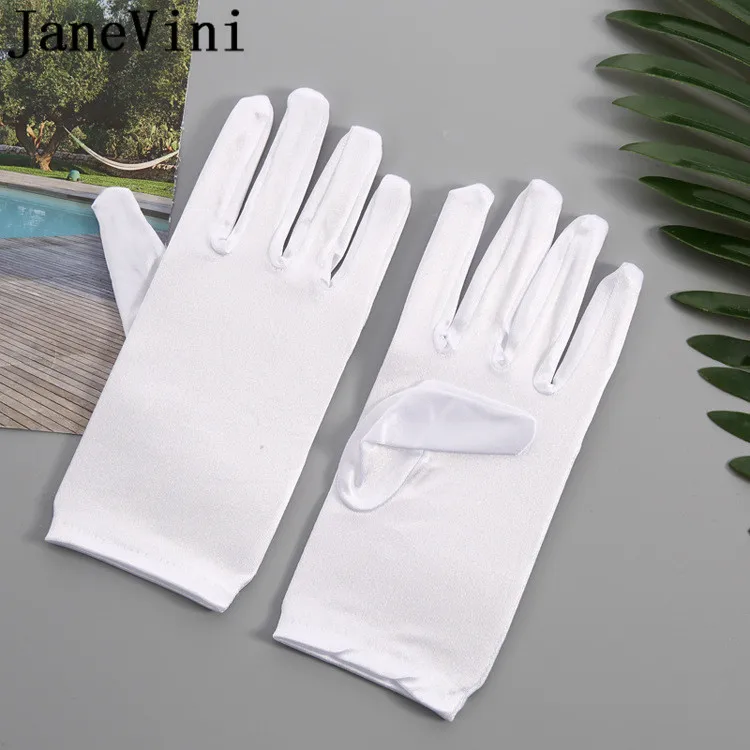 JaneVini атласные свадебные перчатки для невесты Handschoenen Satijn Короткие Вечерние перчатки для невесты белые черные красные перчатки аксессуары