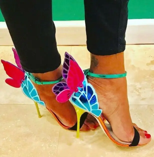 

Summer Fashion Mixed Colors Leather Women Butterfly Wing Sandals Black Suede Leather Straps Ladies Sexy High Heels Wedding Shoes