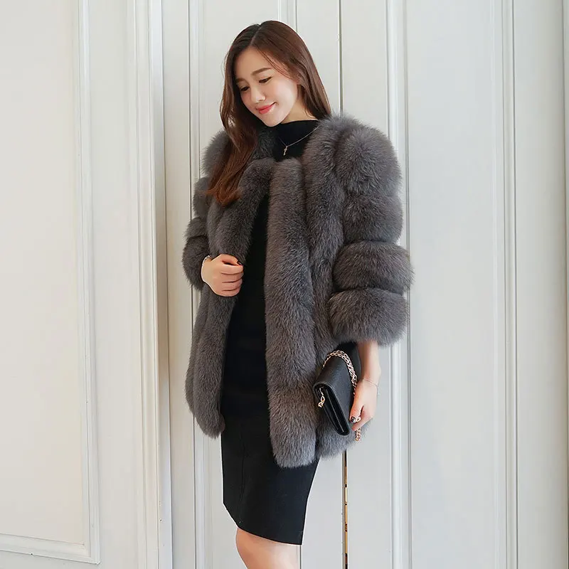 Winter Fur Coat 2018 New Imitation Fox Fur Grass Stitching Sleeve Coat Korean Slim Faux Fur Hot Women