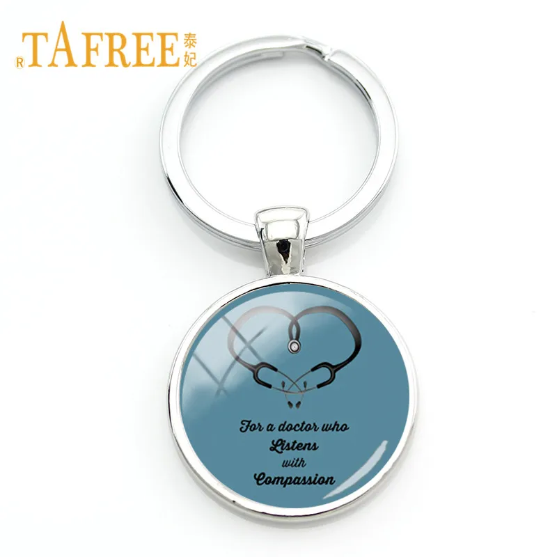 

TAFREE Doctor Stethoscope Keychain Doctor Nurse Glass Gems Dome Round Charms Keyring Key chain Holder nursing funniest Gift DO86