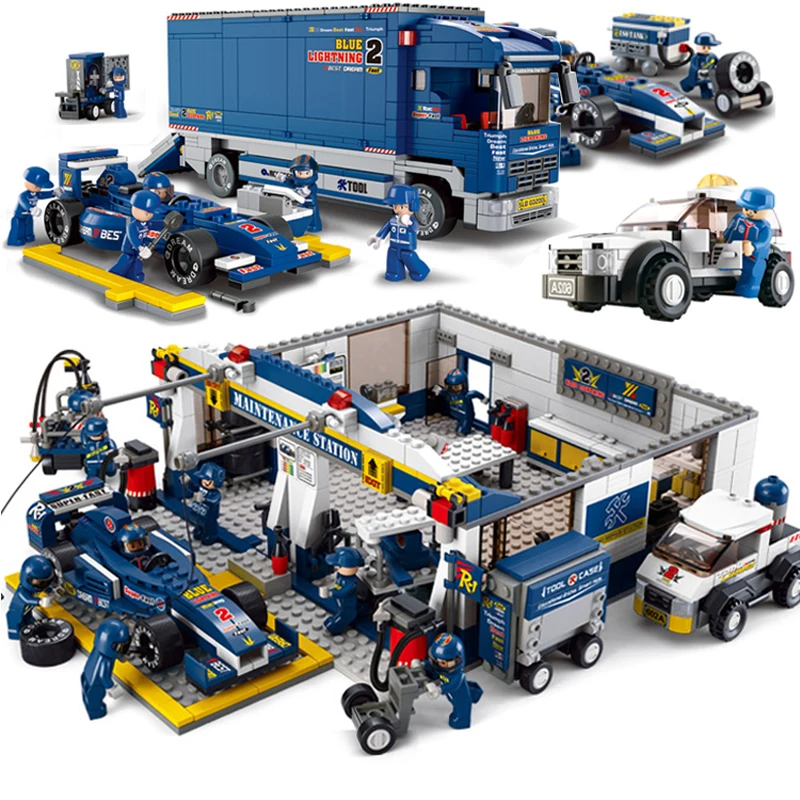

City series Compatible legoed F1 speed champions Car Racing repair station Truck Building block figure Kid technic children Toy