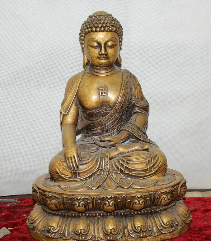 

Collectible bronze S1812 14" China Chinese Buddhism Copper seat Shakyamuni Amitabha Buddha Statue