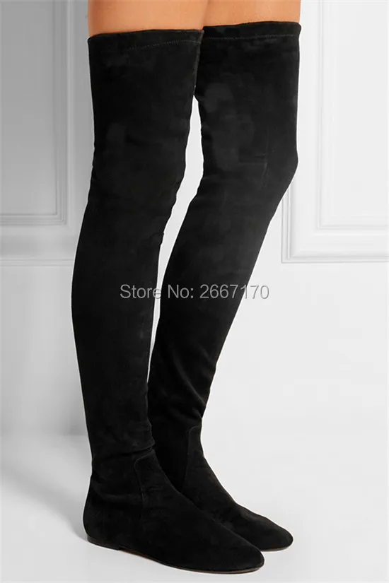

Antumn Winter Shoes Casual Ladies Sexy Slim Sock Bootie Black Gray Suede Stretchy Long Botas Women Slip On Flat Thigh High Boots